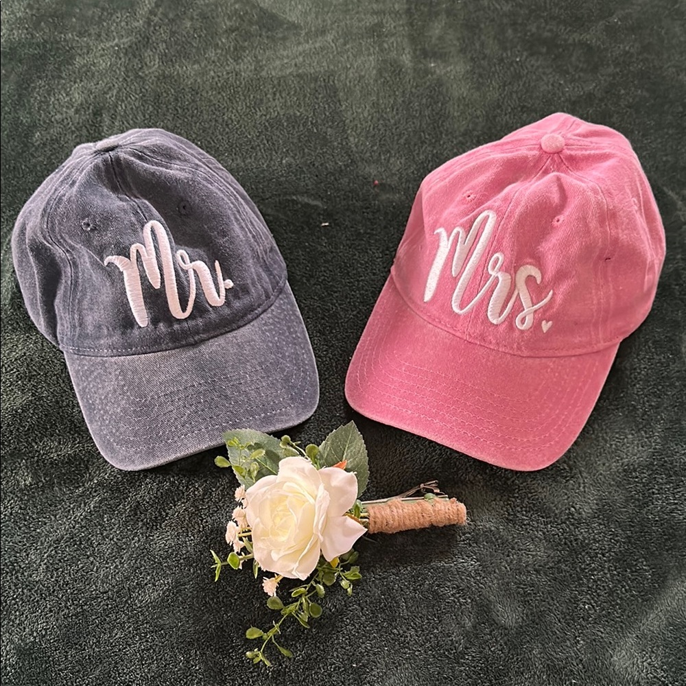 Mr. and Mrs. Embroidered Caps